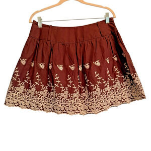 Blue‎ Asphalt Sz L Brown & Cream Floral Embroidered Mini Skirt Feminine Casual